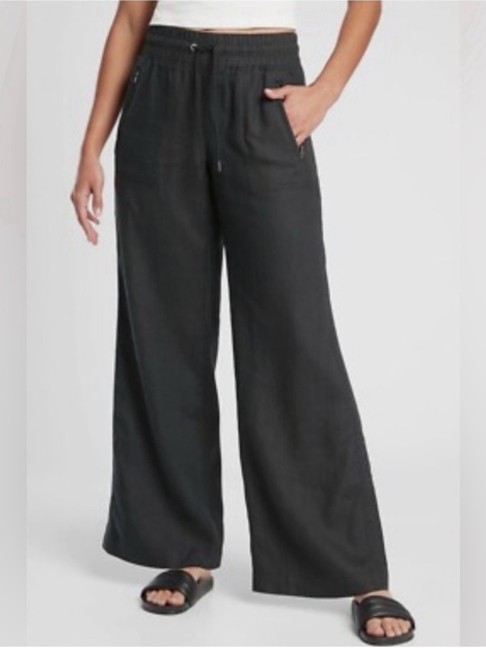Athleta Cabo linen wide leg pant black